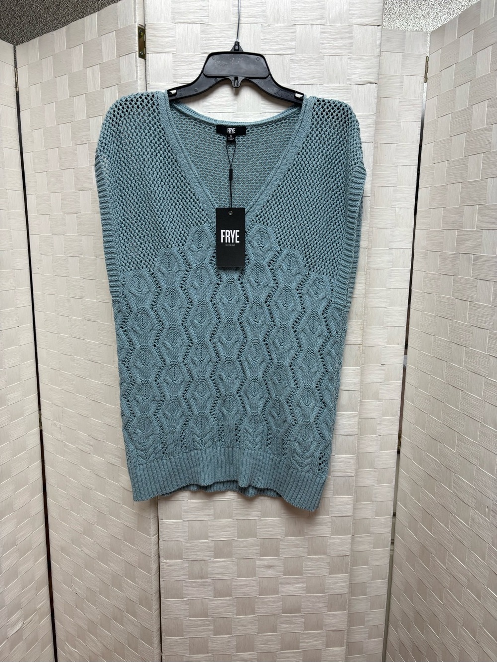 NWT Frye Blue Vintage Style Knit Oversized Sweater Vest Medium